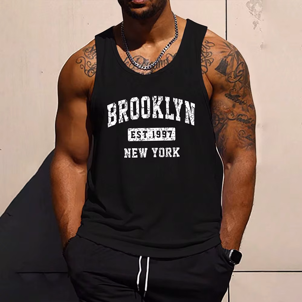 Funny 3D Letter Print Men's Tank Top Fashion Quick Dry Breathable Loose Sleeveless Shirt Summer Run Fitness Vest Gym