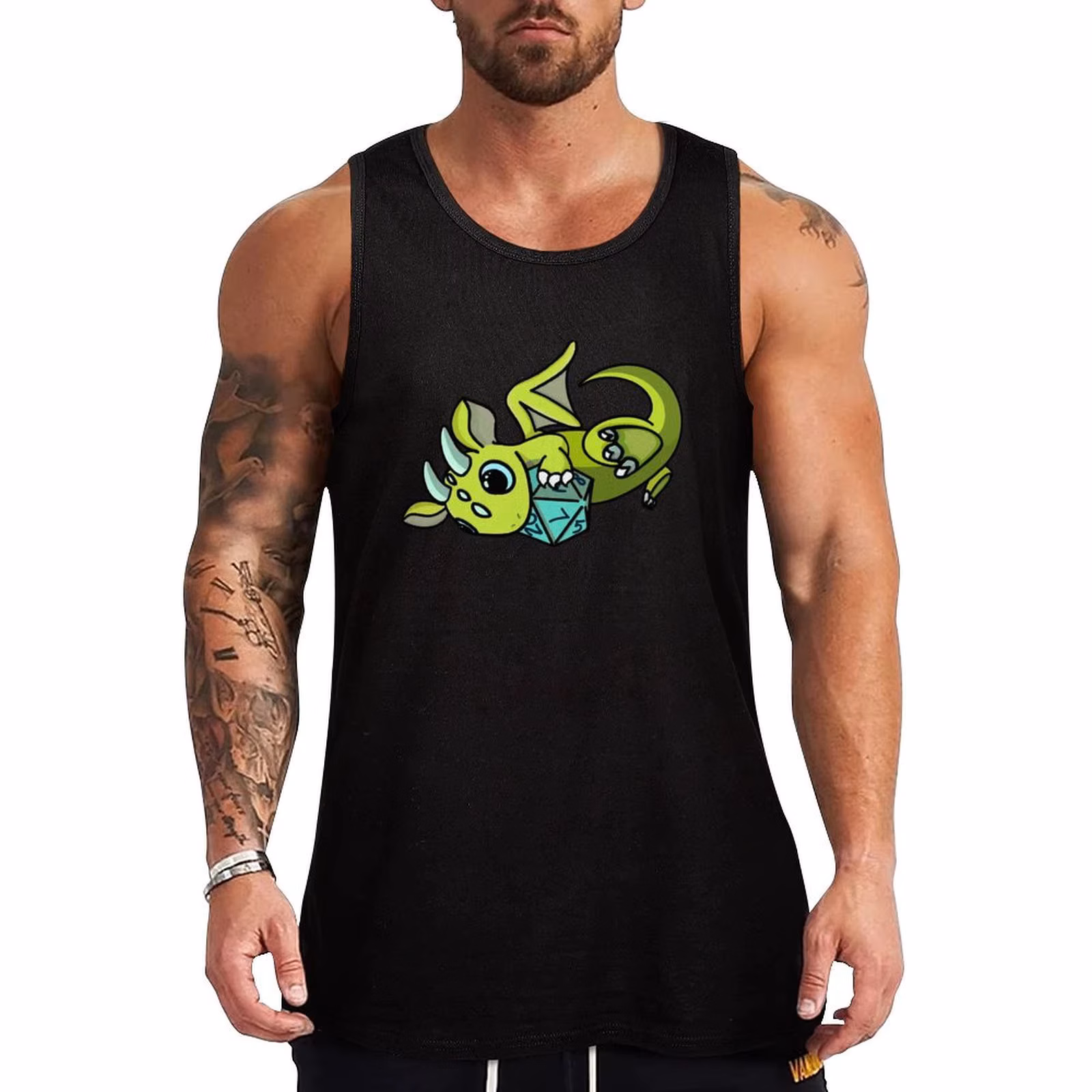 Flying Cute Green and Blue Dice Goblin Dragon Baby Tank Top Fashion Graphic Tank Top Trendy Print Sleeveless Shirt