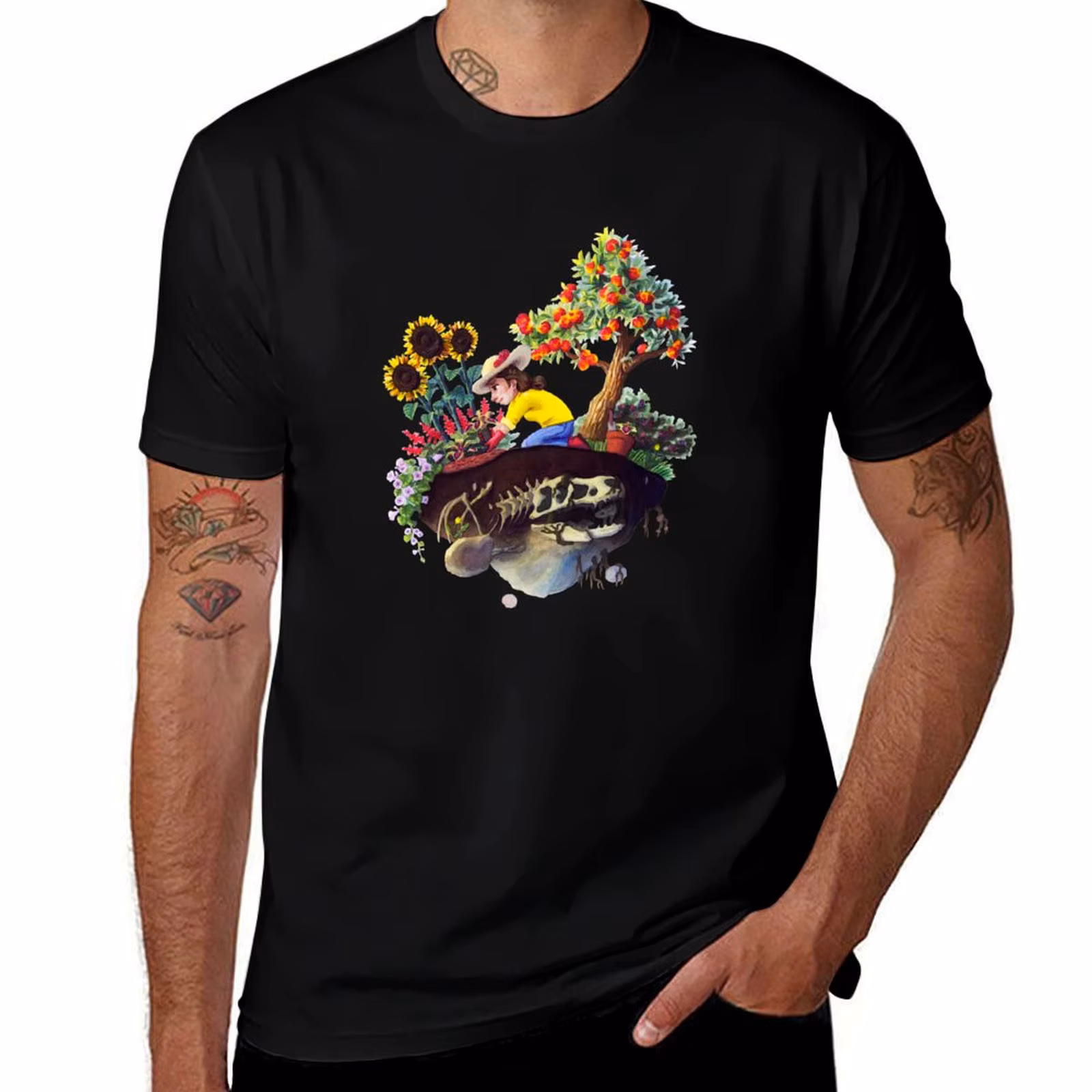 Floating Island Gardener Girl, Homestead Art T-Shirt Big and Tall Solid Color T-Shirt