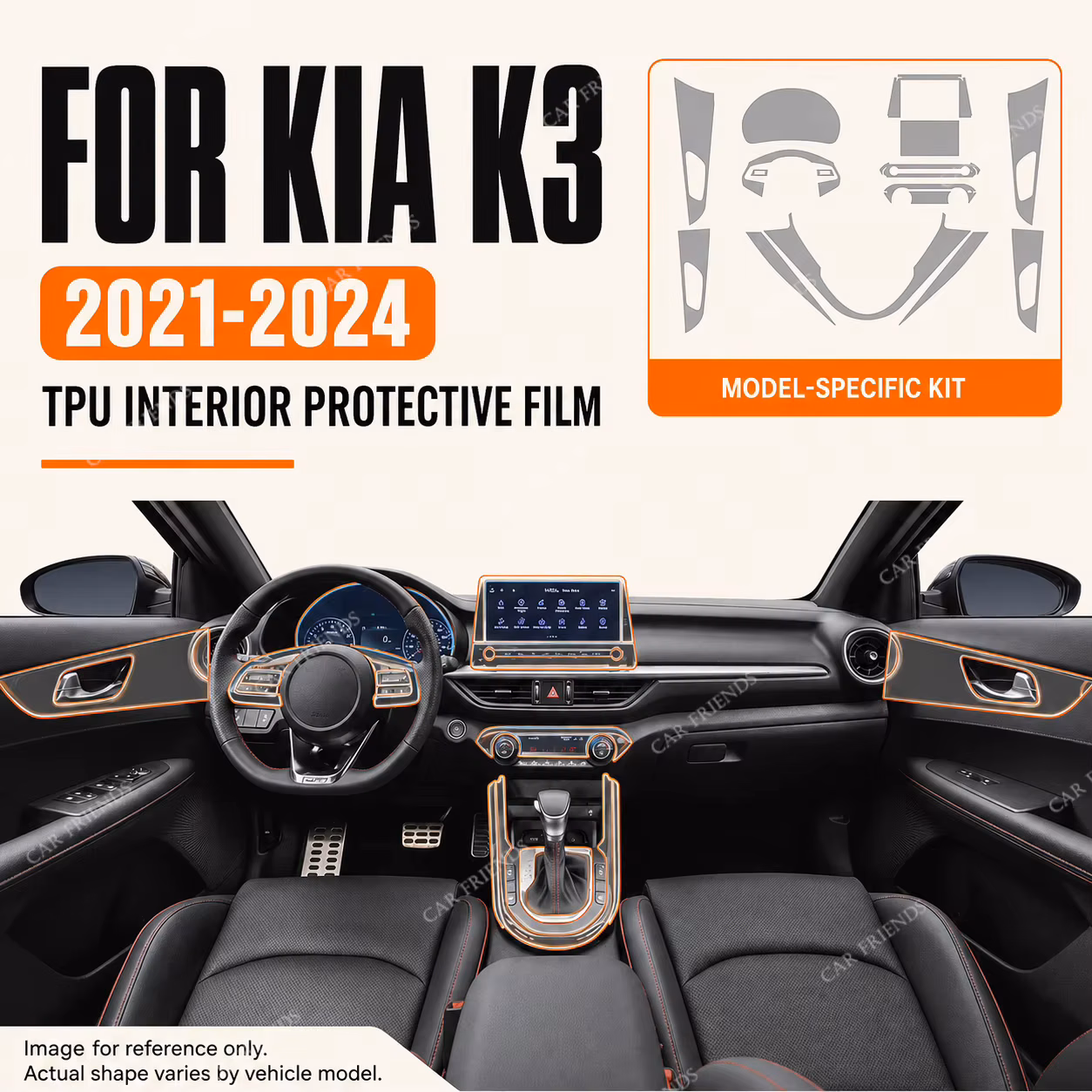 For Kia K3 2021-2024 Model Transparent TPU Anti-Scratch Car Interior Protective Film for Navigation Screen and Gear