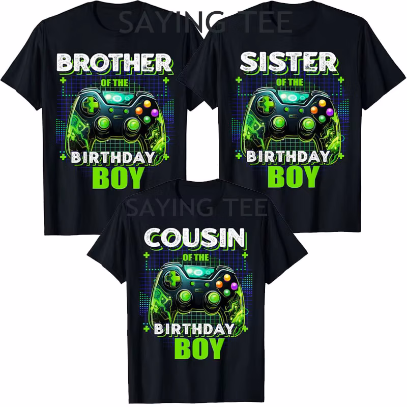 Cousin,Brother,Sister of The Birthday Boy Matching Video Game Birthday T-Shirt Humor Funny Gamer Graphic Tee Sons