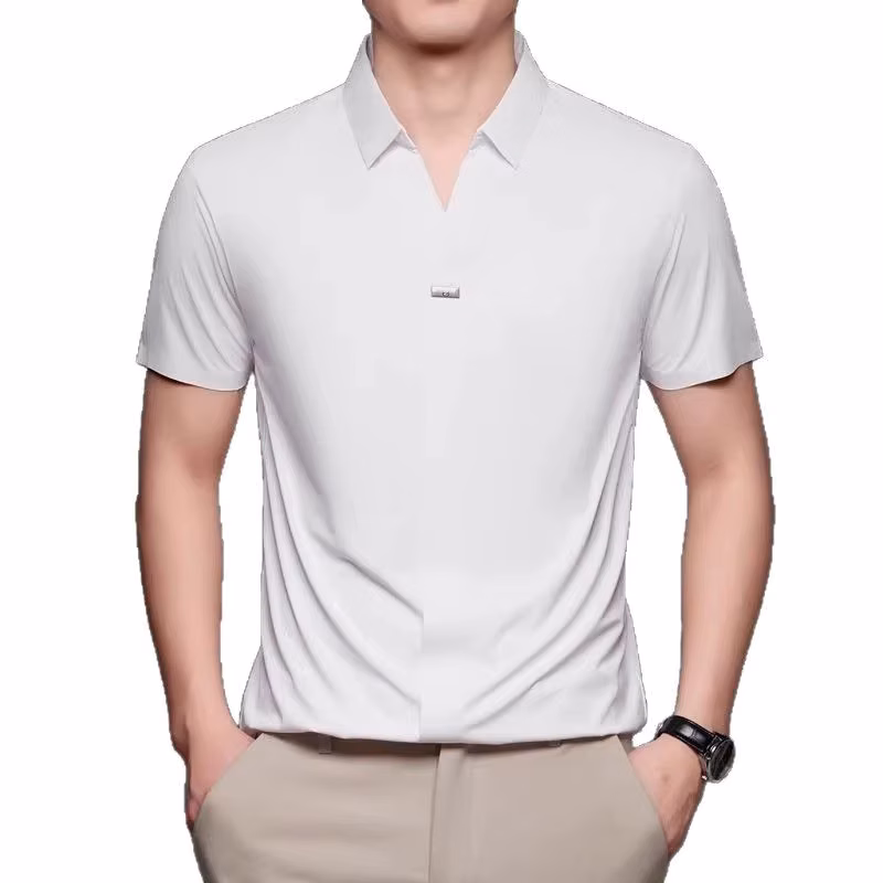 Men's Short Sleeve Polo Shirt Men's Summer Ice Silk Lapel T-Shirt Men's Clothing