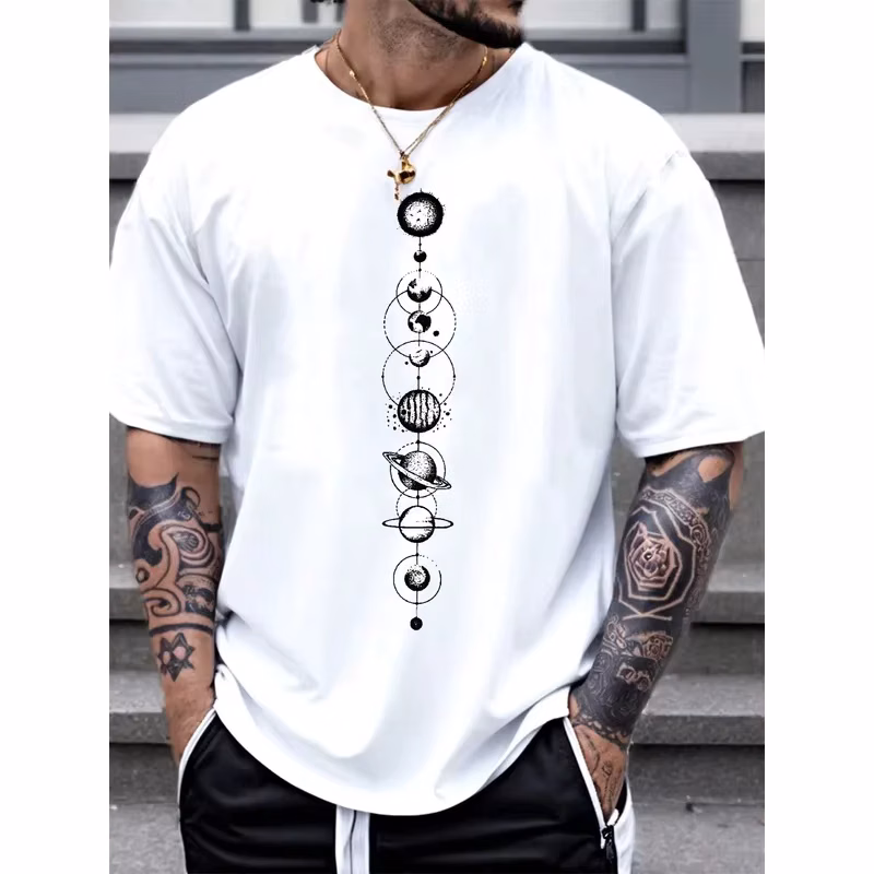 Space Planet Print T-Shirt Mens Womens Pure Cotton Short Sleeve Casual Streetwear Trendy Sport Loose Summer Graphic Tee