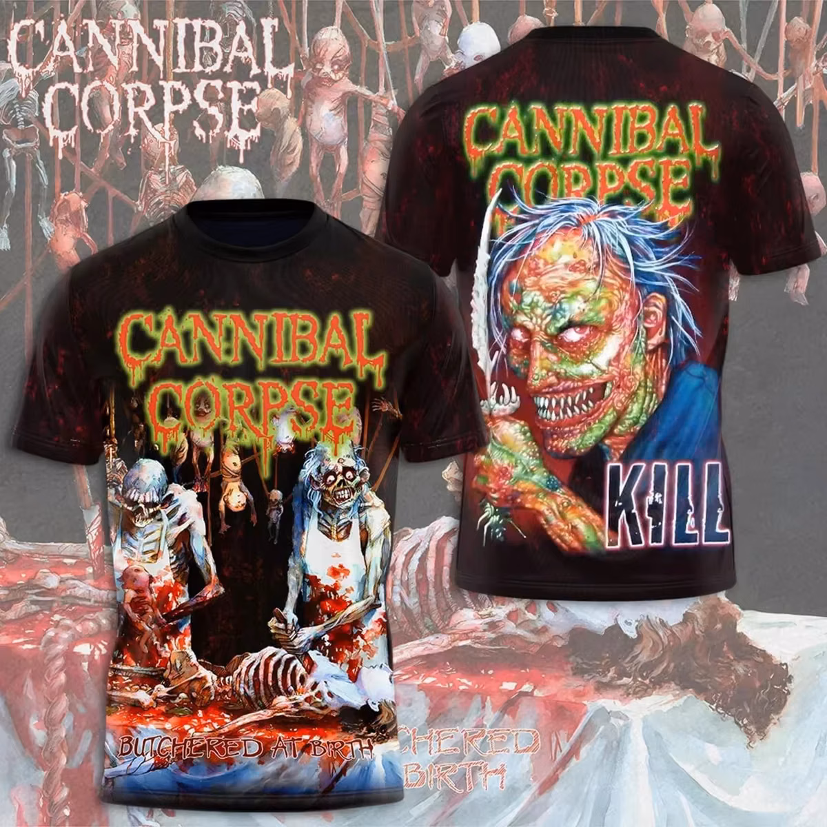 Summer man and woman cannibal corpse 3D horror element round neck T-shirt loose, fashionable, casual, breathable