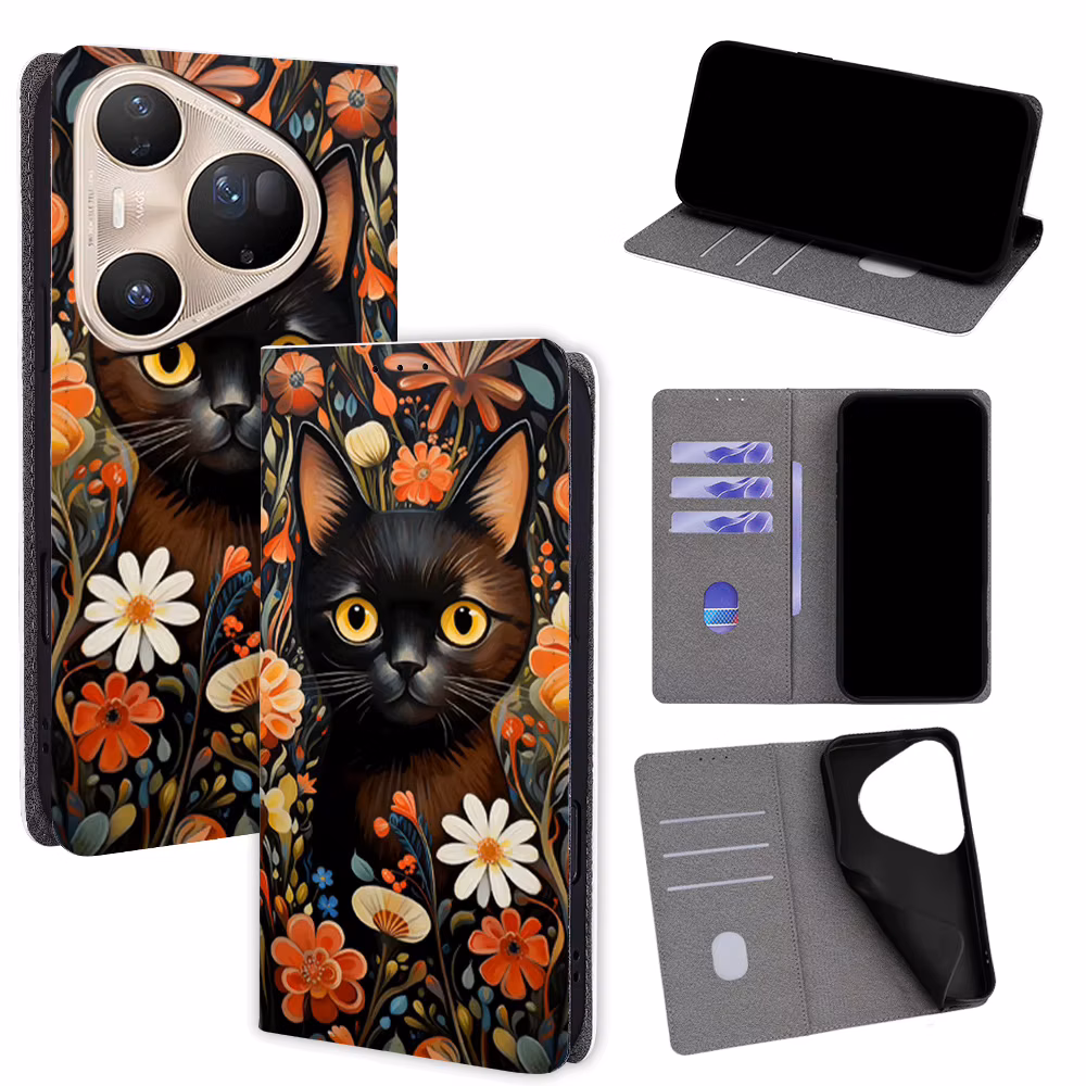 Magnetic Flip Phone Cover for Huawei Mate 30 50 60 70 80 Pro Max Pura 80 70 Ultra P60 P50 P40 with Built-in Wallet Card