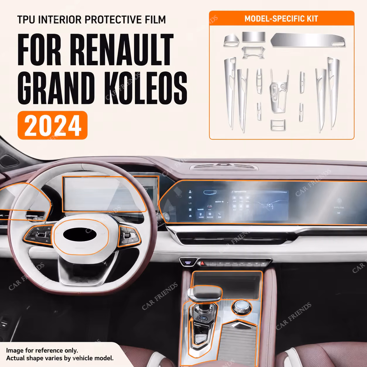 For Renault Grand Koleos 2024 Transparent TPU Interior Protective Film Center Console Dashboard