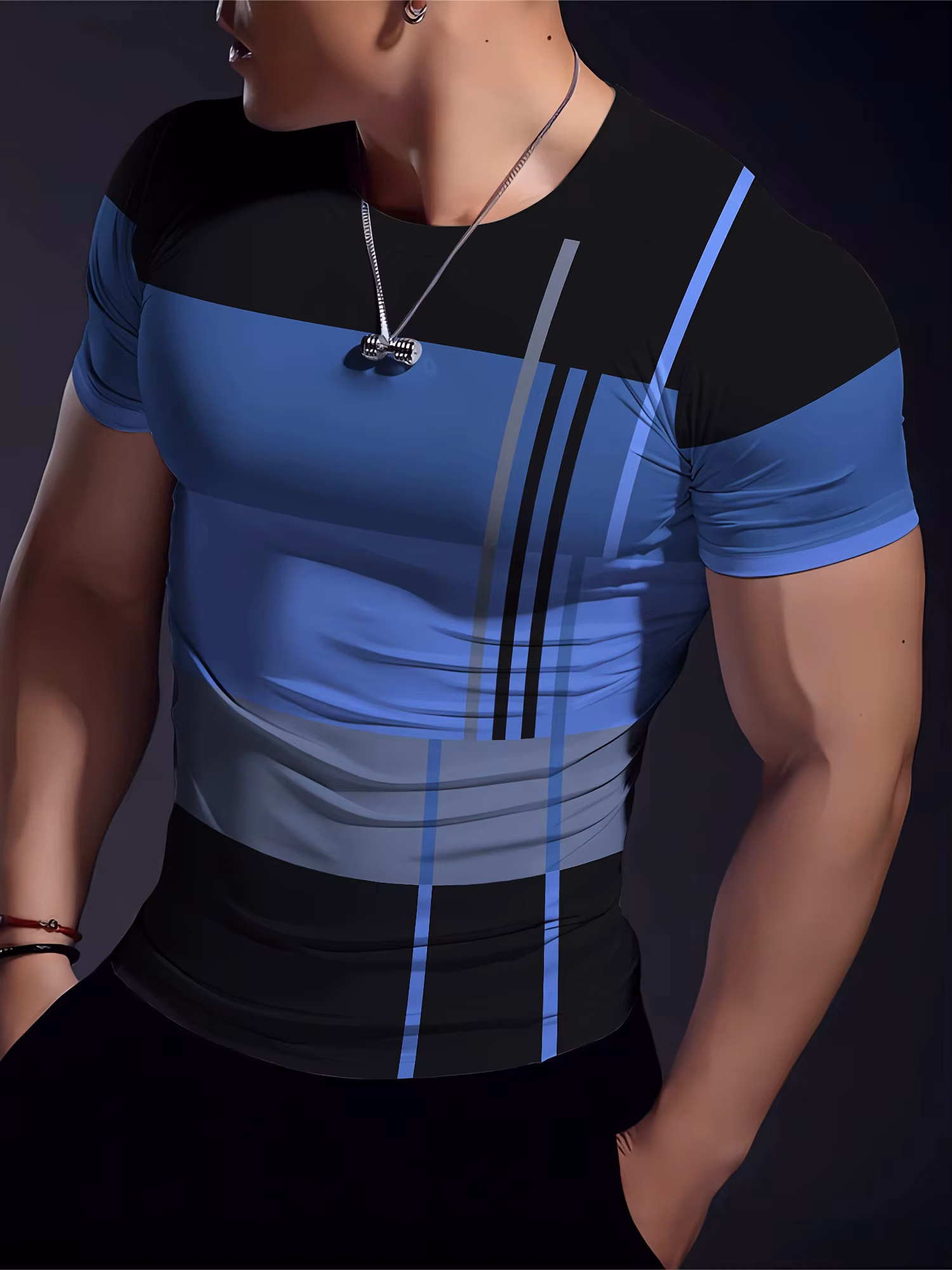 Funny Stripe Print T Shirt For Men Casual O-neck Short Sleeve Tops Outdoor Fitness Run Sports Tees Fashion Breathable