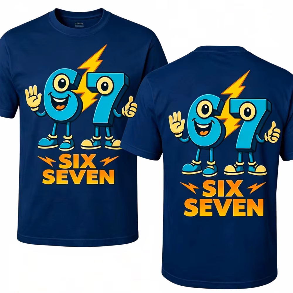 2026 New adult T-Shirt 67 Cartoon Print Front And Back Casual Short Sleeved Top