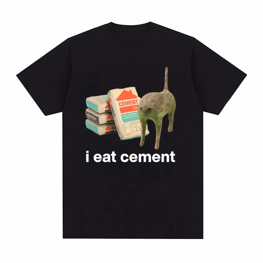 I Eat Cement Cursed Cat Funny Meme T Shirt Men Women's Fashion Humor Short Sleeve T Shirts Male Cotton T-shirt Tops