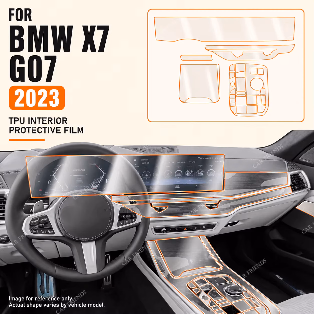 For BMW X7 G07 2023 Transparent TPU Interior Protective Film Dashboard Anti-Scratch Cover