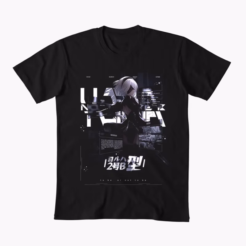 2B NieR Automata Yorh No. 2 Type B Anime T-shirt for Gamer 0607 Waifu Girl Cyber Punk Graphic Clothes Y2K Tee US Size