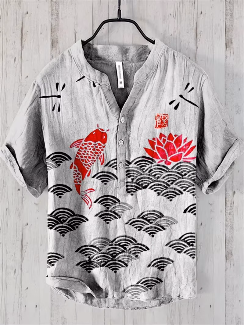 Spring and Summer Men's and Women's Shirts Independent Station Casual Fish Pattern Hawaiian Style Shirts Men's Tops