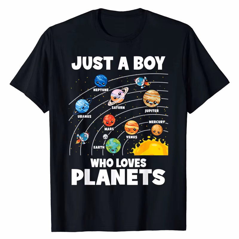 Just A Boy Who Loves Planets Solar System Astrology Space T-Shirt Planets-Lover Nerd Graphic Tee Funny Physical