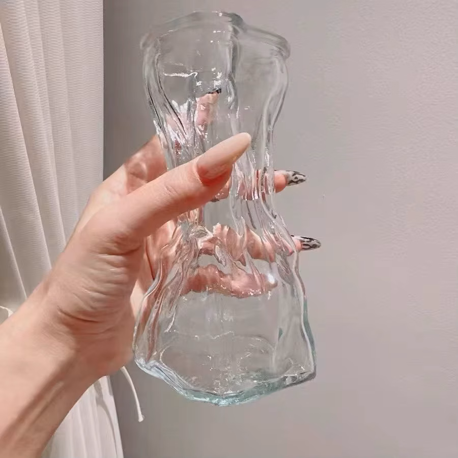 Simple Creative Irregular Vase Transparent Glass Living Room Desktop Flower Arrangement Ins Decorative Ornament Home