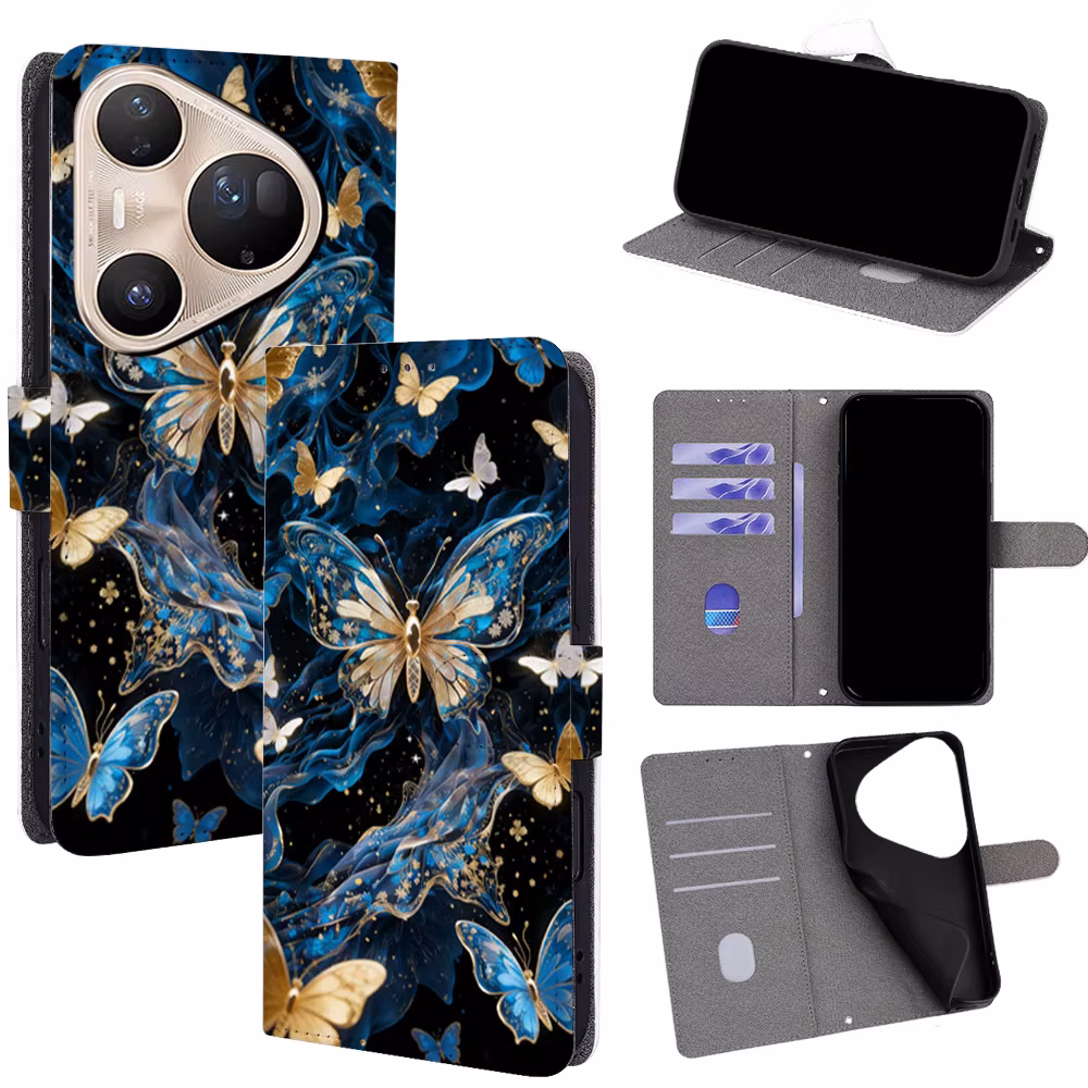 Colorful Butterfly Magnetic Flip Phone Cover for Huawei Mate 20 30 40 50E 60 70 Pro+ 80 Pro Max with Built-in Wallet