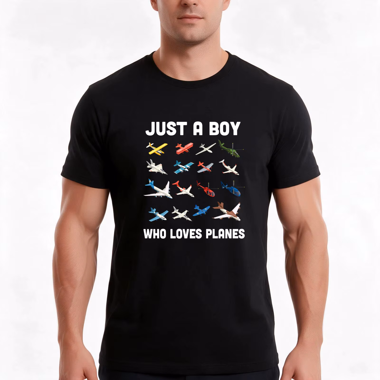 Just A Boy Who Loves Planes T-Shirt, Summer Casual Cotton Tee, Oversized Streetwear Tops, Vintage Graphic Print, 100%