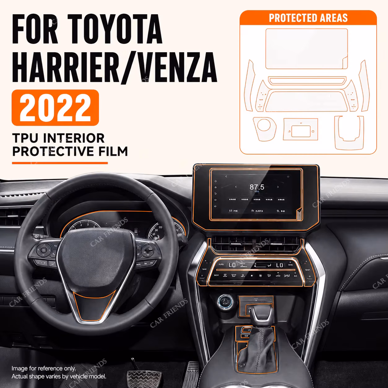 For Toyota Harrier Venza 2022 Transparent TPU Interior Protective Film Dashboard Screen Anti-Scratch Sticker