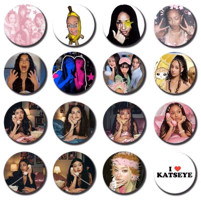 K-KATSEYE Round Brooch on Backpack Shoes Accessories Girl Group Manon Daniela Yoonchae Lapel Pins Jewelry Badge