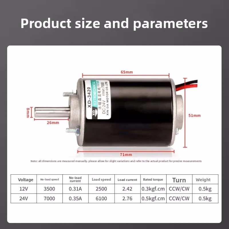 1PCS XD-3420 DC Motor 12 V 24 V Permanent Magnet Motor DIY Generator Mini DC Motor 30W CW CCW Electric High Torque