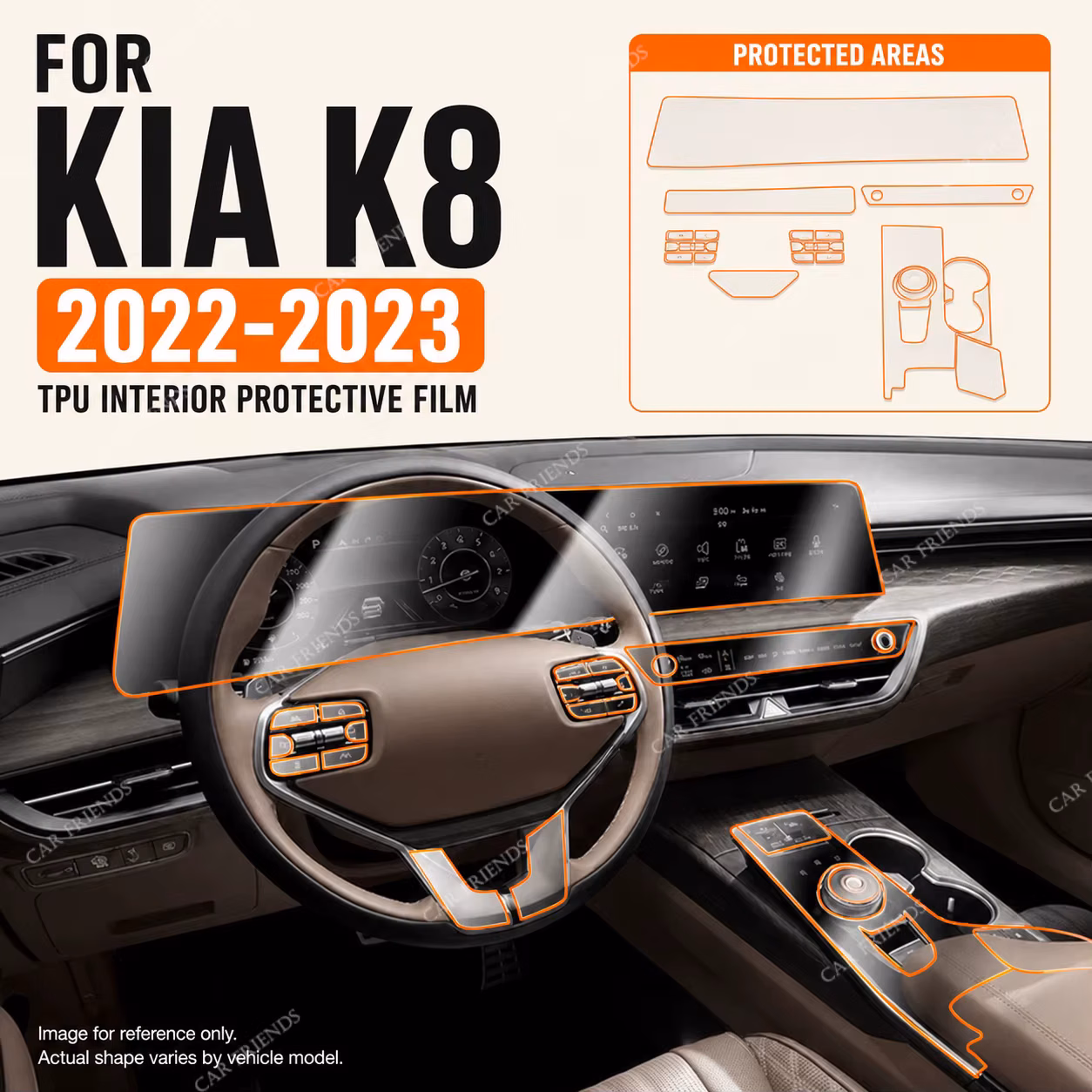 For KIA K8 2022 2023 2024 1 Set Transparent TPU Car Interior Protective Film Dashboard and Trim Panel Anti-Scratch