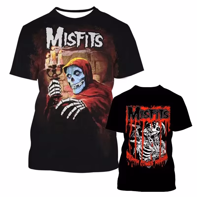Misfits Rock Summer Band T-shirt, Casual Skull 3D printed T-shirt, men's and women's streetwear, short sleeve
