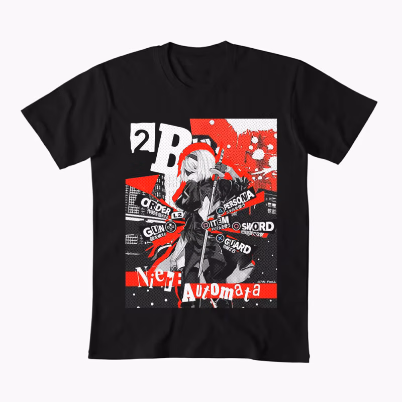 2B NieR Automata Yorh No. 2 Type B Anime T-shirt for Gamer 0607 Waifu Girl Cyber Punk Graphic Clothes Y2K Tee US Size