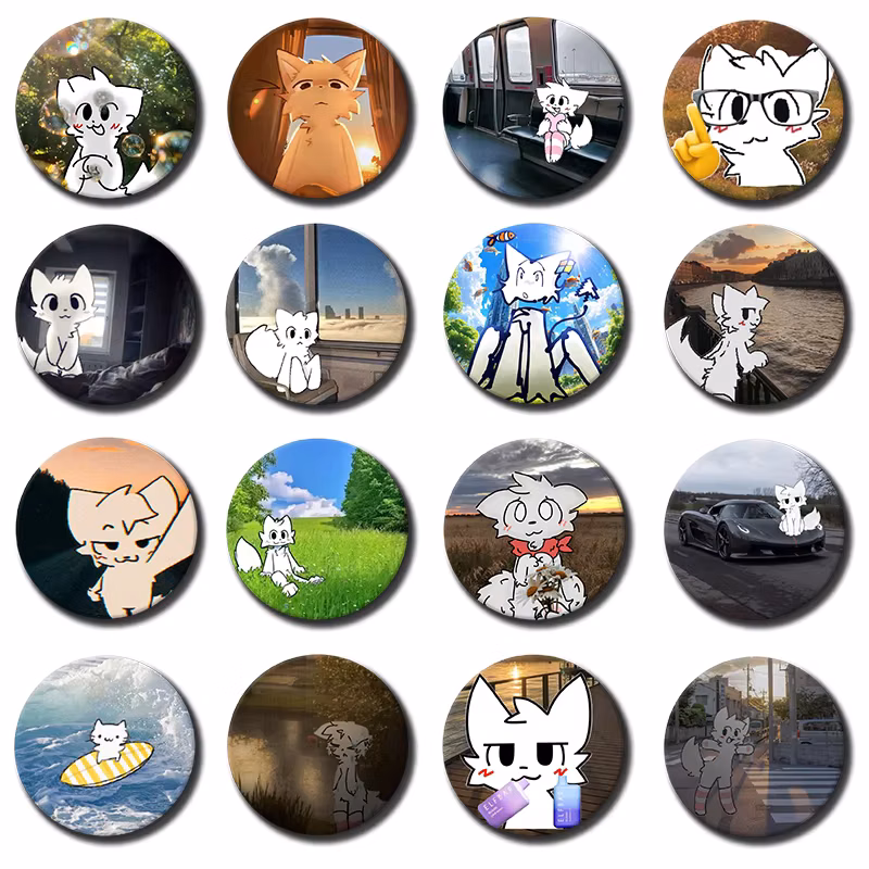 58mm 1PC Cute B-boykisser Silly Cat Badges Tinplate Soft Button Pin Brooch Metal Badge Custom Jewelry Accessories Hat