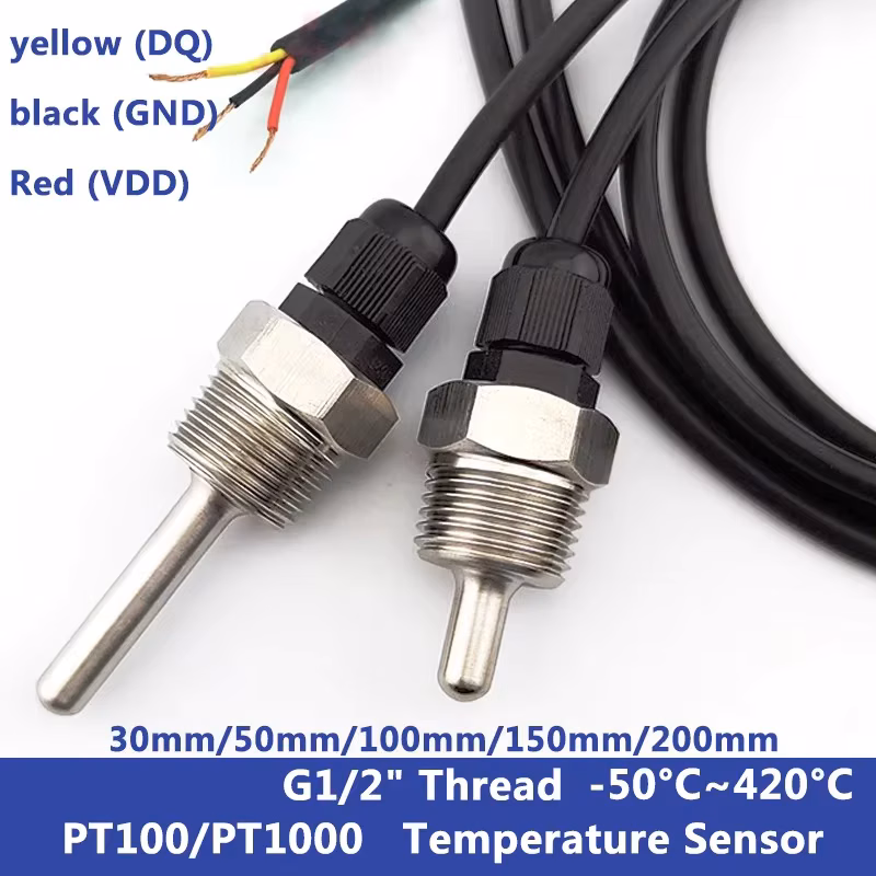 PT1000， Pt100 Temperature Sensor SUS304 Housing Platinum Resistance BSP G1 2" Thread Probe Solar specific blind pipe