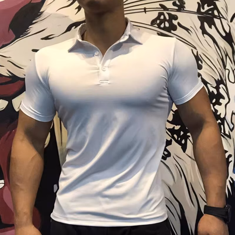 Summer Lapel Polo Shirt Short-sleeved Men's Quick-drying Elastic Tights T-shirt