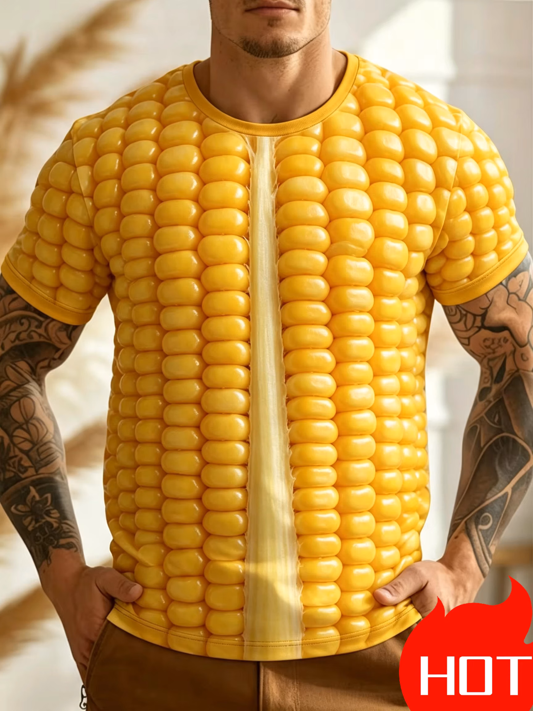 Men's Yellow Corn Korean Lettuce T-Shirt 3D Printed Short Sleeve Vegetable Fruit Breathable Round Sleeve Casual T Shirt