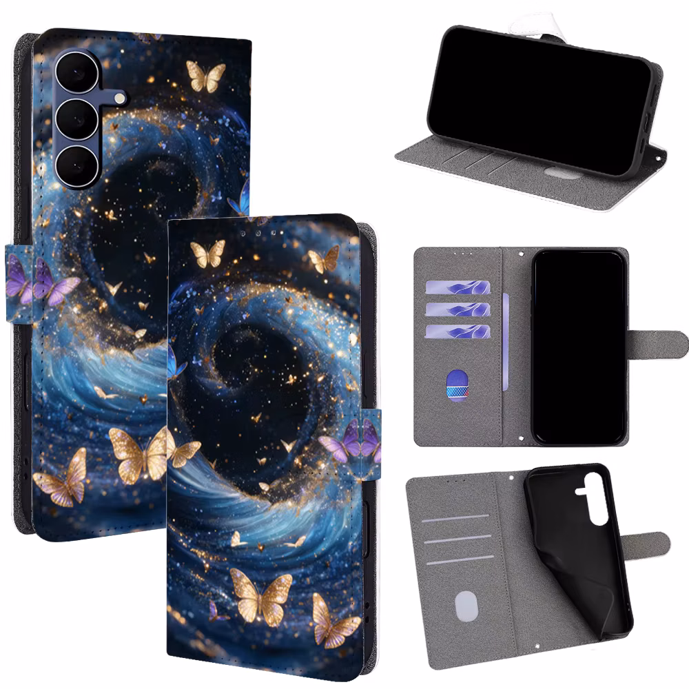 Colorful Butterfly Magnetic Flip Phone Cover for Samsung Galaxy S26 S25 S24 S23 S22 Ultra S21+ with Built-in Wallet