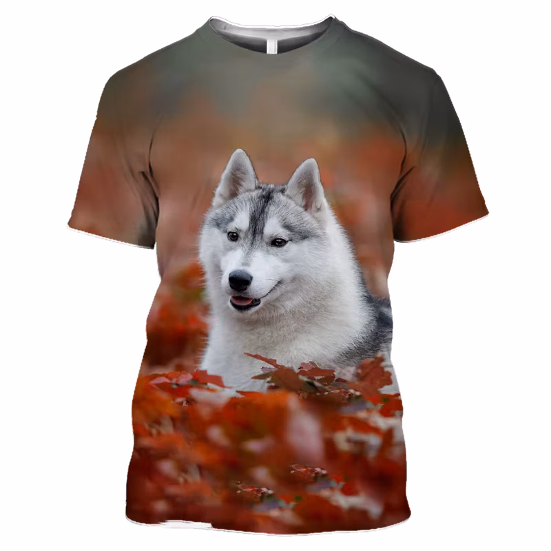 2022 3D Print Cute Dog Siberian Husky T Shirt Men Women Tees Fun Pet Animal Tshirt Unisex Snowfield Maple Leaf Swim