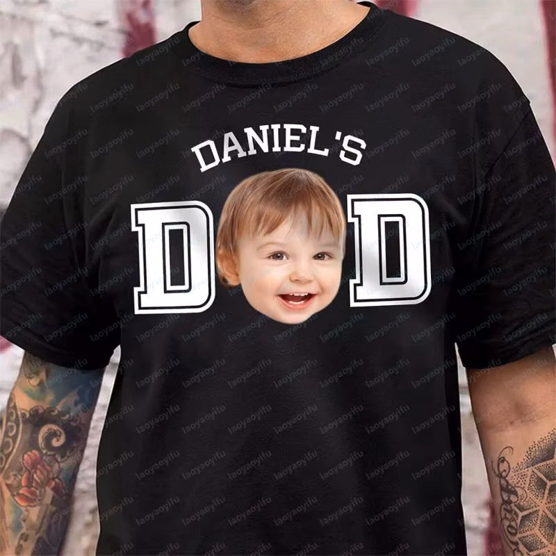 Custom Kid Photo Dad Shirt Father's Day Gift Personalized Dad t-Shirt Custom With Photo and Kids Name Grandpa Fathers