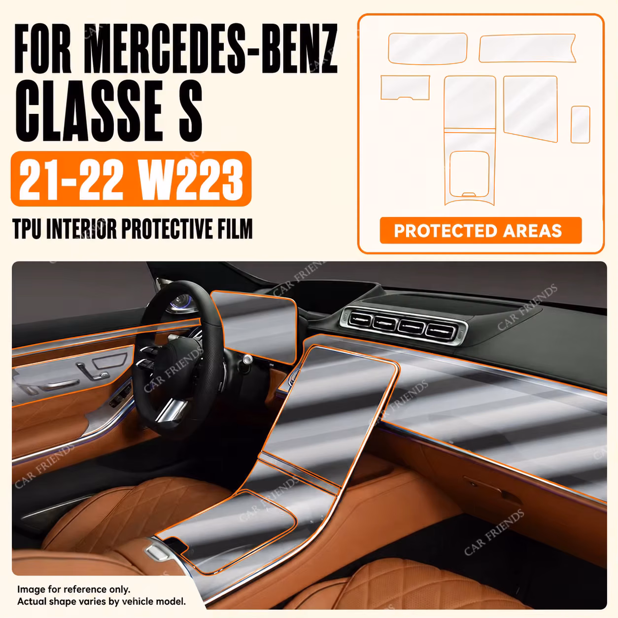 For Mercedes-Benz S-Class W223 2021-2022 Automotive Center Console Transparent TPU Interior Trim Protective