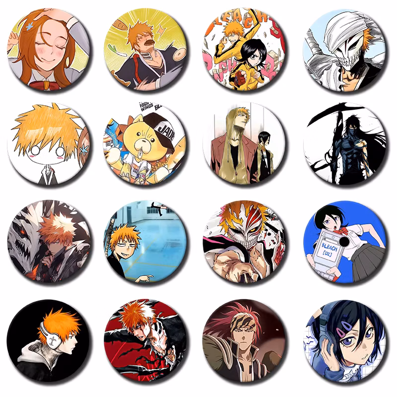 1PC Anime B-BLEACH K-Kurosaki Ichigo Urahara Kisuke Yumi Ochi‌ Ginjou Kuugo Cosplay Costume Badge Pin Spte Tinplate