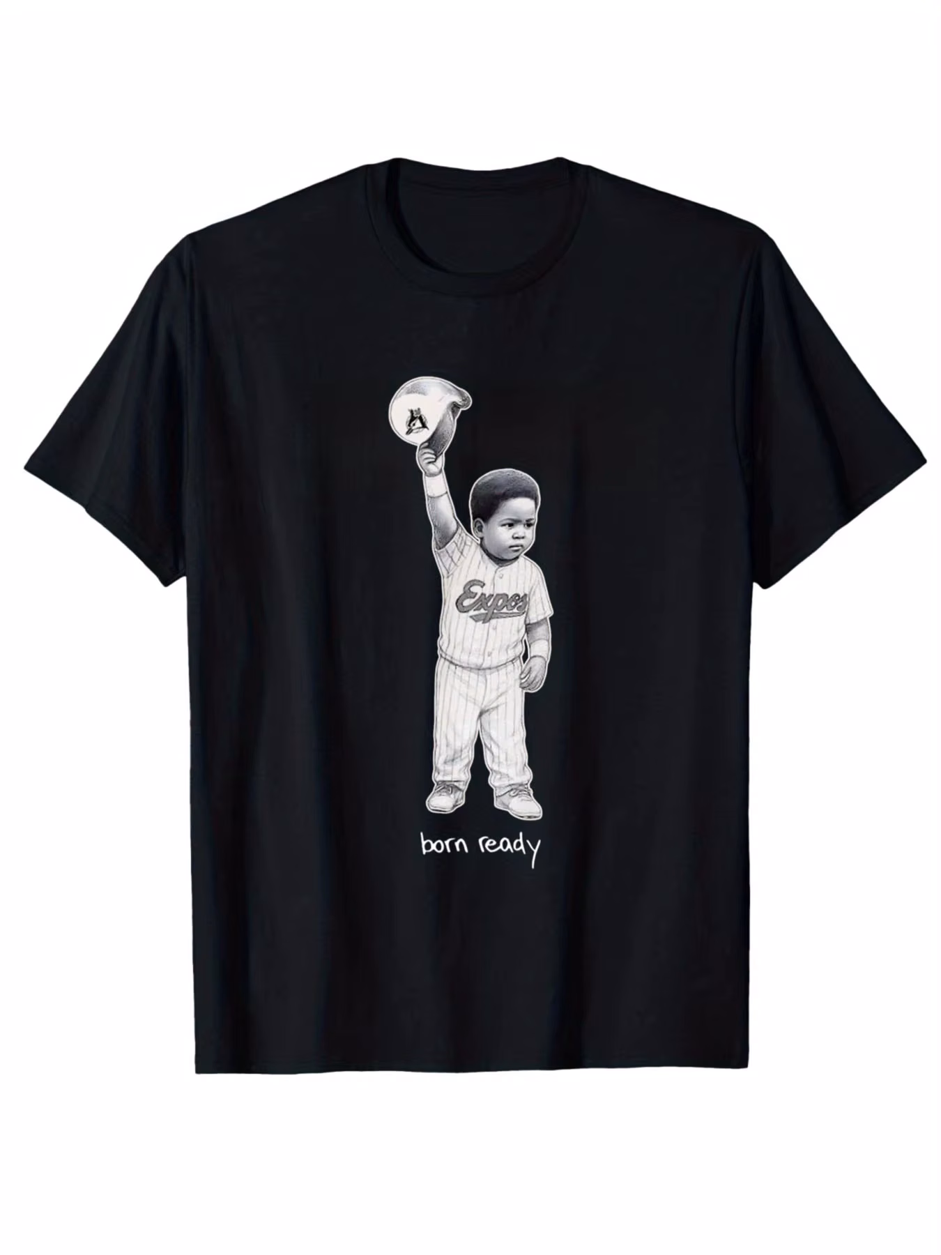 Ready Baby Vladdy T-shirt - Fun Baseball Pattern T-shirt with Born Ready Text and Vladdy Design - Loose-fitting Casual