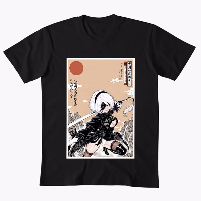 2B NieR Automata Yorh No. 2 Type B Anime T-shirt for Gamer 0607 Waifu Girl Cyber Punk Graphic Clothes Y2K Tee US Size