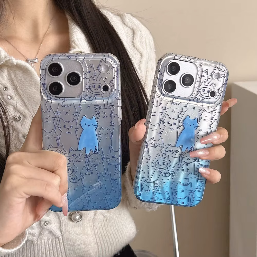 Fashion Colorful Cat Pattern Simple Phone Case for iPhone 17 16 15 14 Pro Max with Protective Cover