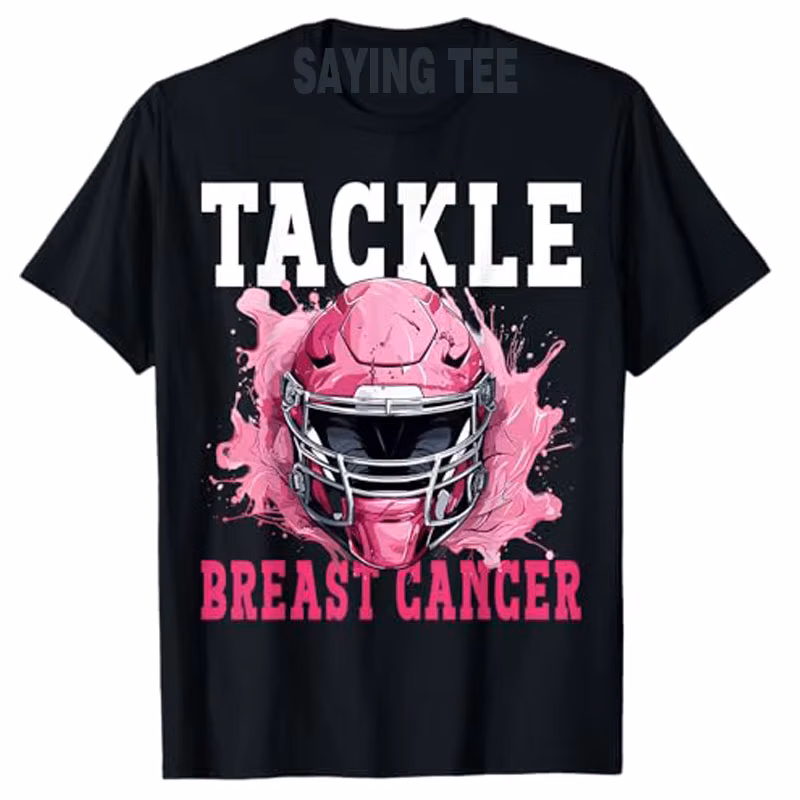 Tackle Football Breast Cancer Awareness Pink Ribbon Boys Kids T-Shirt Fashion Football Lover Graphic Top Short Sleeve