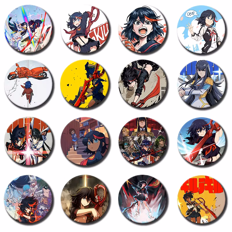 Classic Anime Kill La Kill Lapel Pin Round Cartoon Snap-in Brooch Handmade Ryuko Matoi Satsuki Badge Bag Hat Jewelry