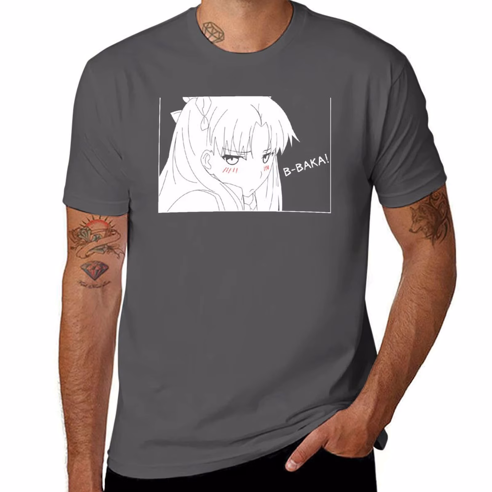 Tohsaka Rin Baka, Anime Girl Cute, Anime Girl Baka, Tsundere Anime Girl T-Shirt Durable Work Wear T-Shirt