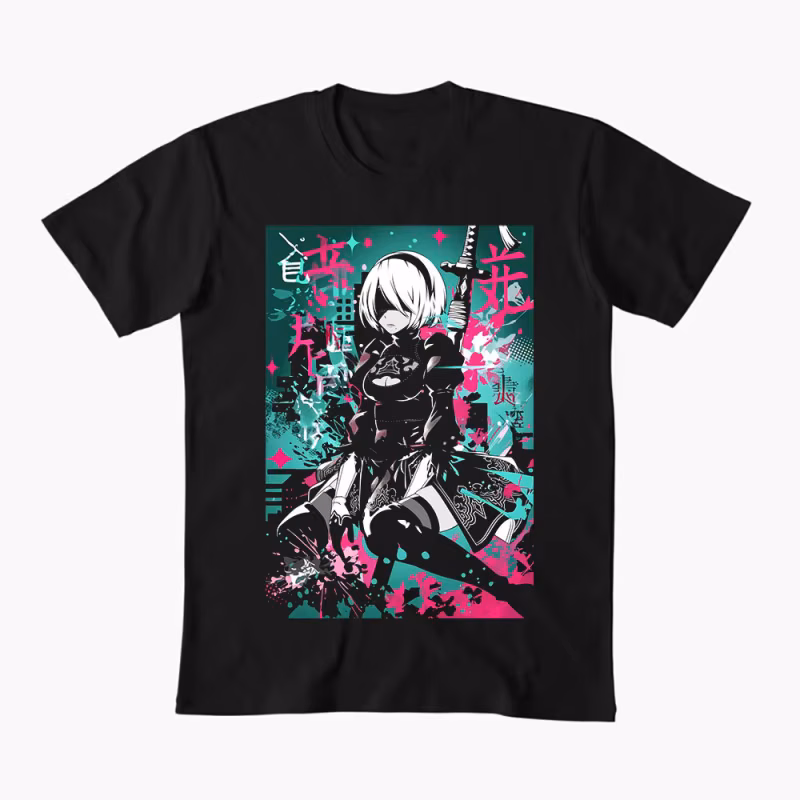 2B NieR Automata Yorh No. 2 Type B Anime T-shirt for Gamer 0607 Waifu Girl Cyber Punk Graphic Clothes Y2K Tee US Size