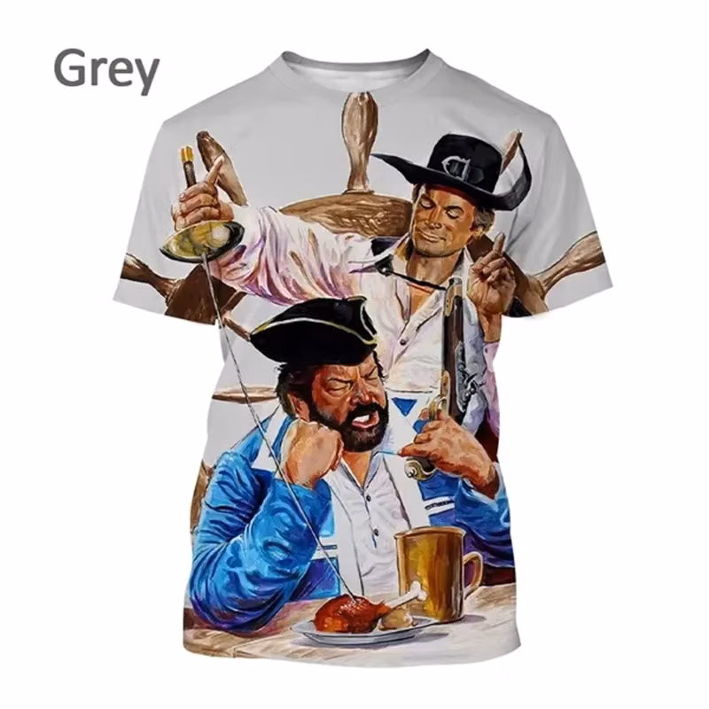Bud Spencer Selens Hill Men's Pattern T-shirt Women's Sport T-shirt High-end Fashion Girls' Streetwear T-shirt Top