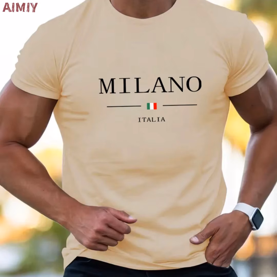 Man T Shirt Casual Oversized Sports Loose Plus Milano Print Clothing Comfortable Shopping Round Neck Short Sleeved