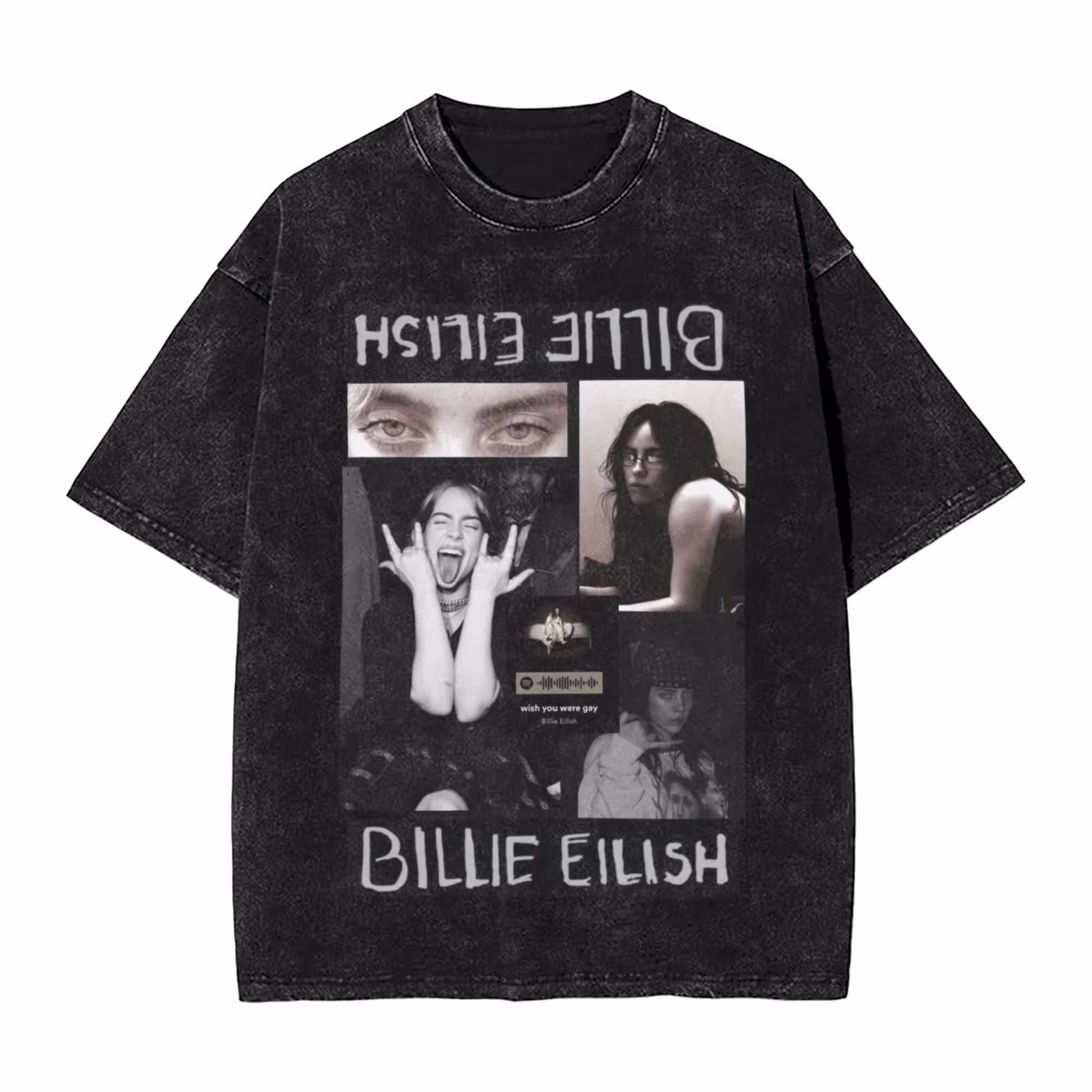 Singer B-Billie-Girl E-eilish Music Vintage Washed T Shirt Unisex Cotton Clothes Printed Round Neck Short Sleeve