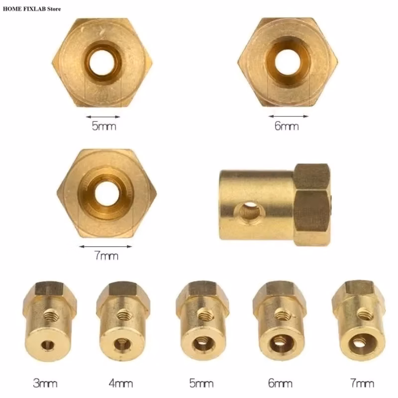 Rigid Brass Motor Shaft Coupler 2-8mm Hex Coupling Standard 12mm Wheel Hub Adapter Combo Kit with Screws for Smart