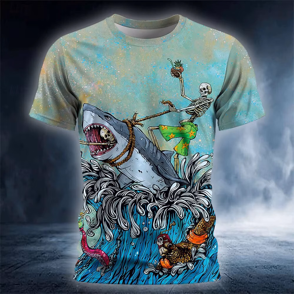 Funny Skull 3D Print Men's T Shirt Summer Casual O-neck Short Sleeve Tops Hip Hop Trend y2k Clothes Fashion Loose Tees