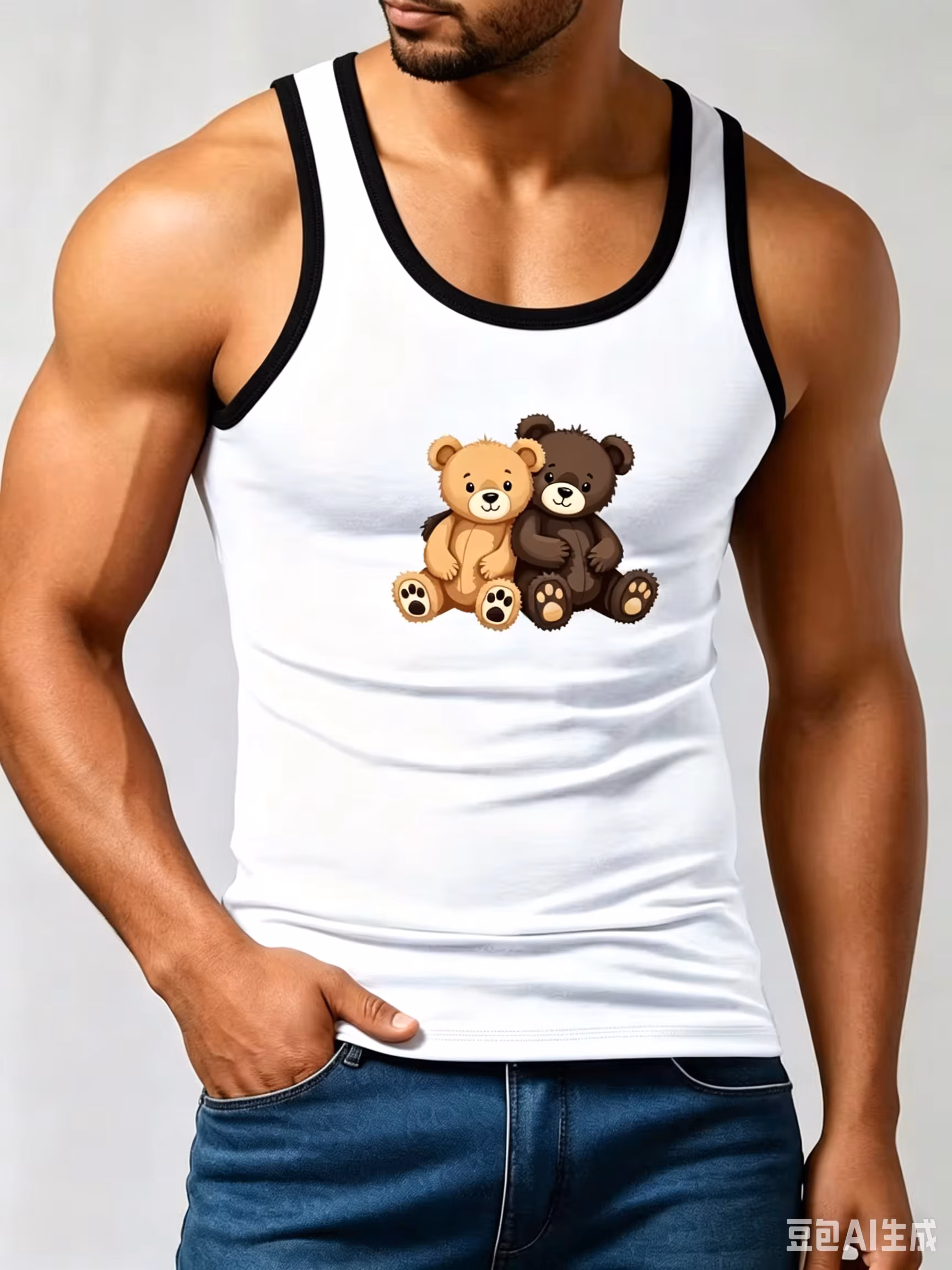 Fashion men's cartoon toy bear 3D printed vest summer sleeveless casual sports vest round neck breathable men's T-shirt