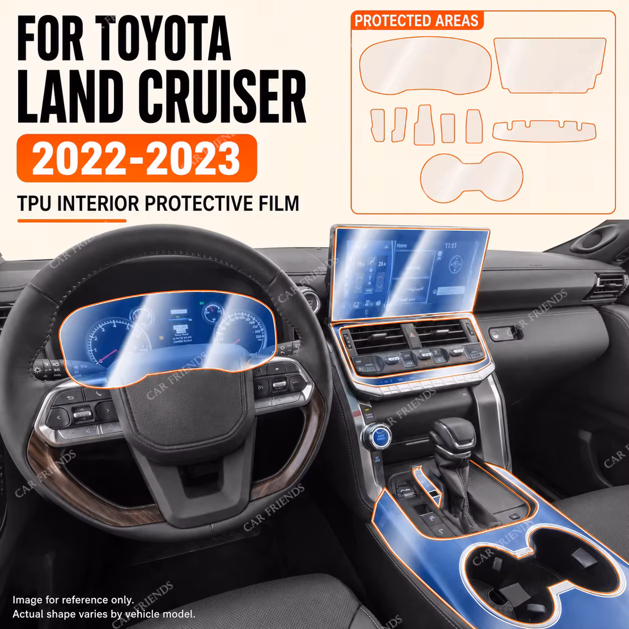 For Toyota Land Cruiser 2022-2024 Transparent TPU Interior Protective Film Dashboard Screen Center Console