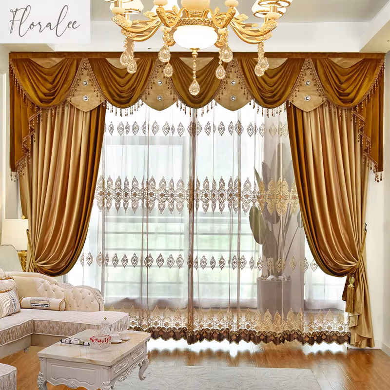 Luxury Gold Patchwork Curtains European Style Blackout Velvet Drape for Living Room Bedroom Elegant Color Block